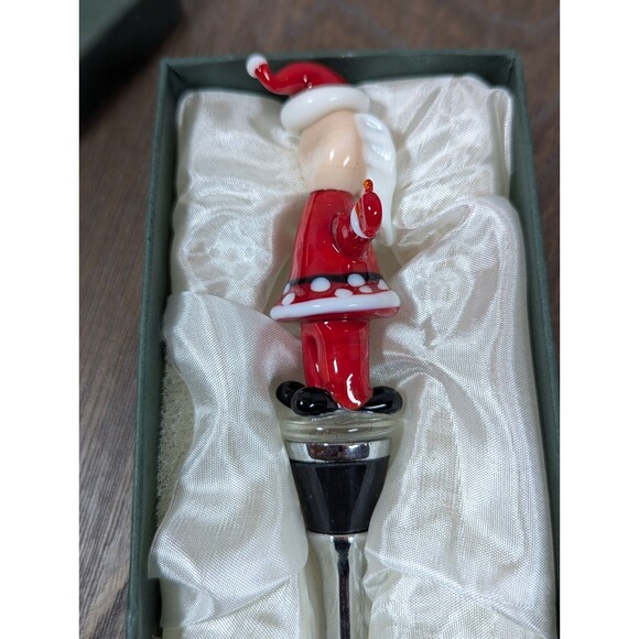 LS Arts Hand Blown Glass Wine Bottle Stopper Santa Claus Murano Style Christmas - Picture 5 of 8